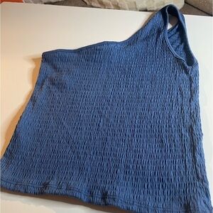 Antistar, Large, Blue, One Shoulder Cropped Cut Out Top, Shirred material, NWT
